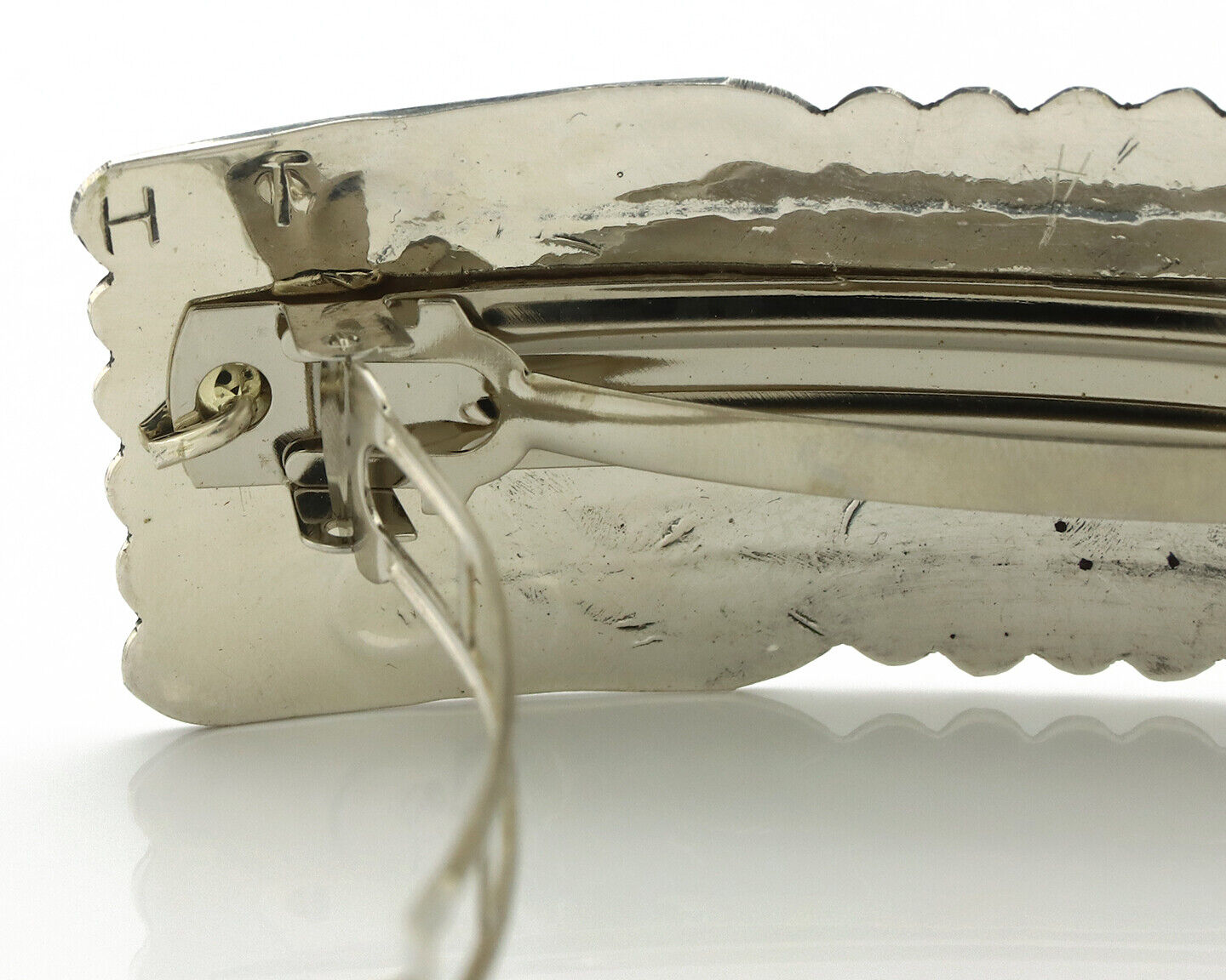 Navajo Hair Clip Barrette .925 Silver Hand Stamped Artist Signed Harold Tom C80s