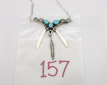 Navajo Necklace .925 Silver Sleeping Beauty Turquoise Signed MC C.80's