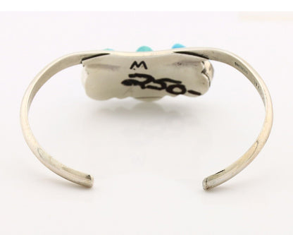 Navajo Bracelet 925 Silver Blue Kingman Turquoise Artist Signed E SANDAVOL C80s