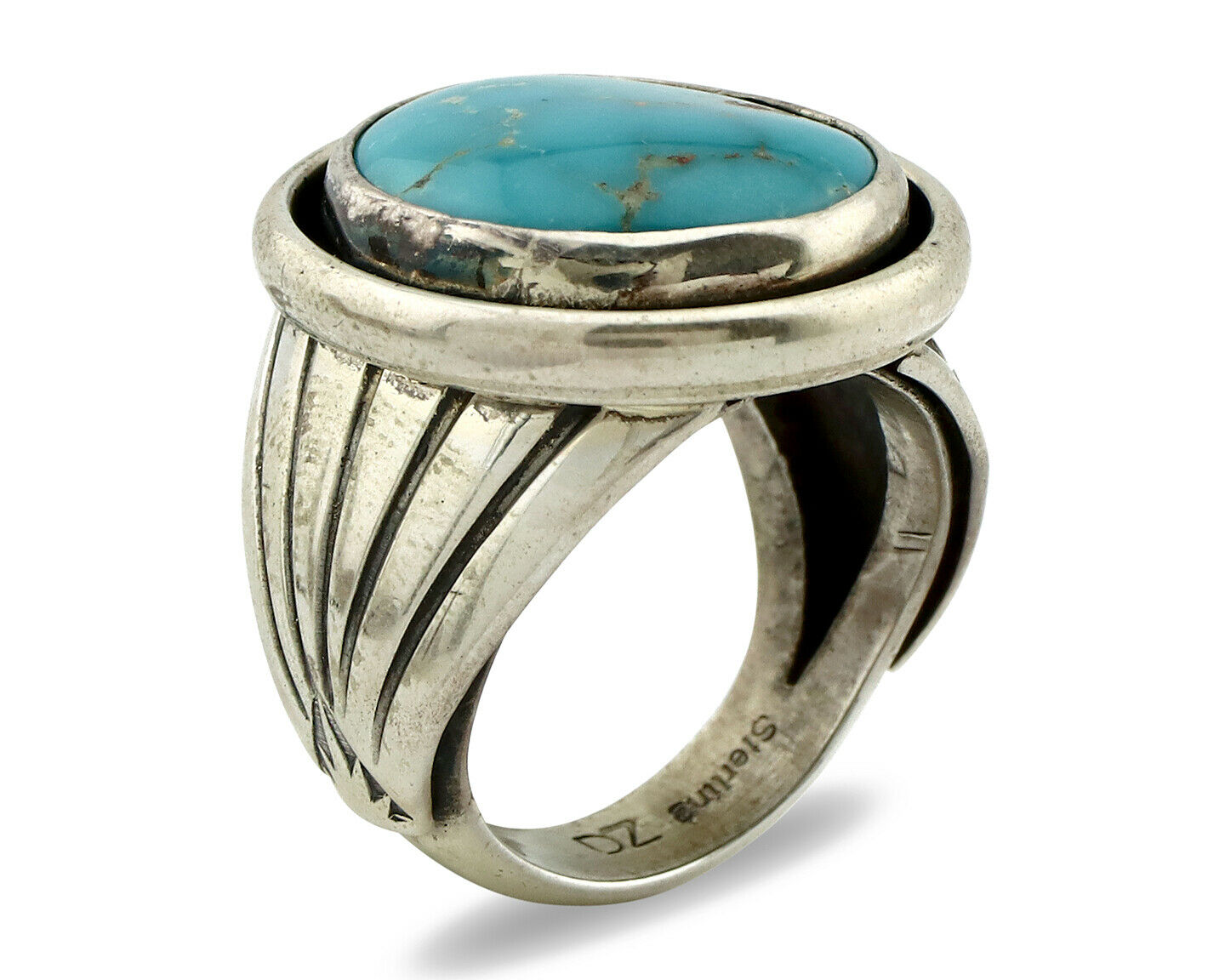 Navajo Ring .925 Silver Blue Gem Turquoise Artist Signed DZ C.80's