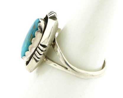 Navajo Ring .925 Silver Blue Gem Turquoise Handmade Native American Artist C80s