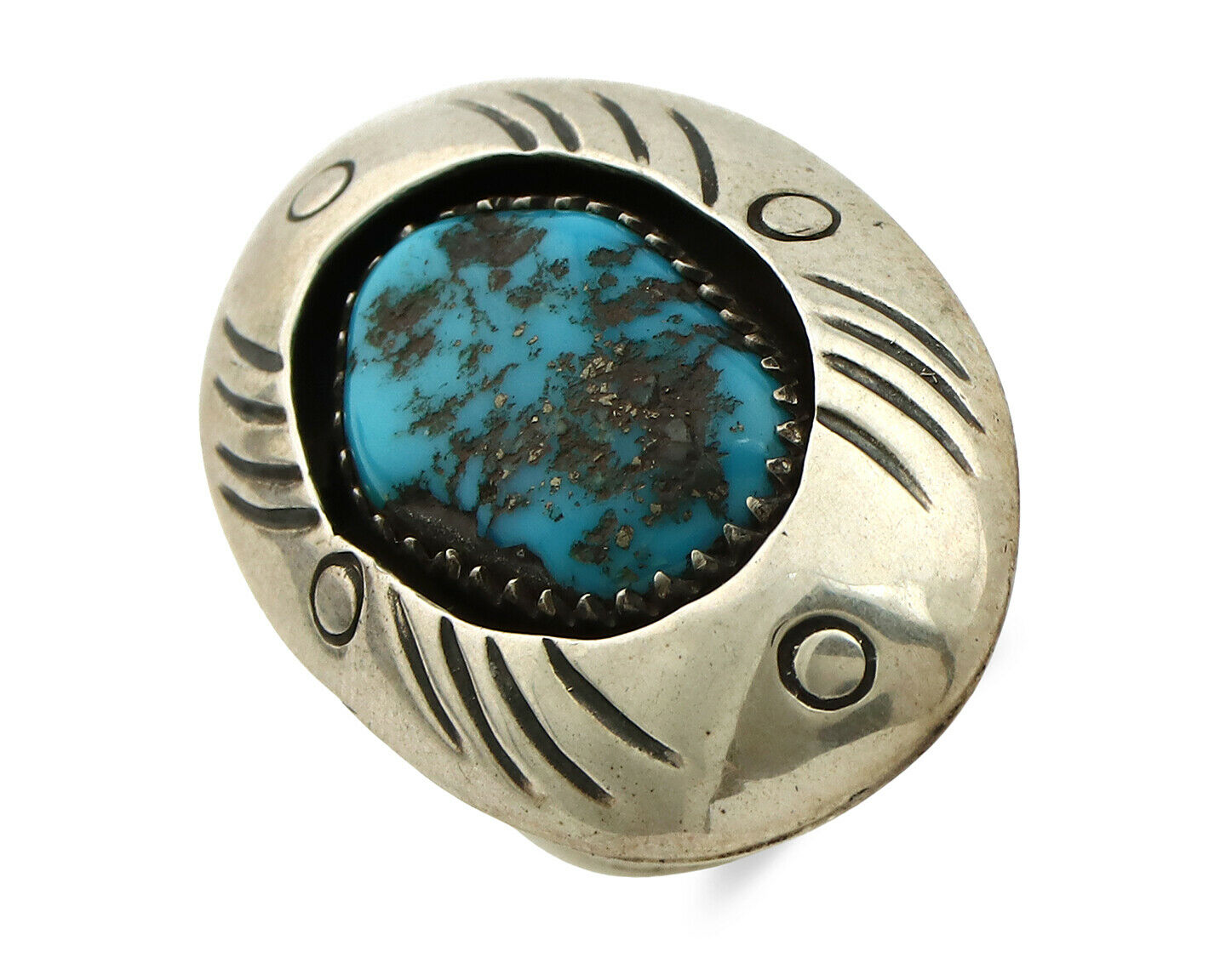 Navajo Handmade Ring .925 Silver Blue Turquoise Artist Signed WC C.1980's