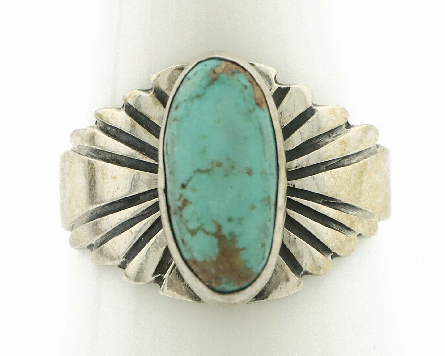 Navajo Ring .925 Silver Kingman Turquoise Artist Signed Apache C.80's