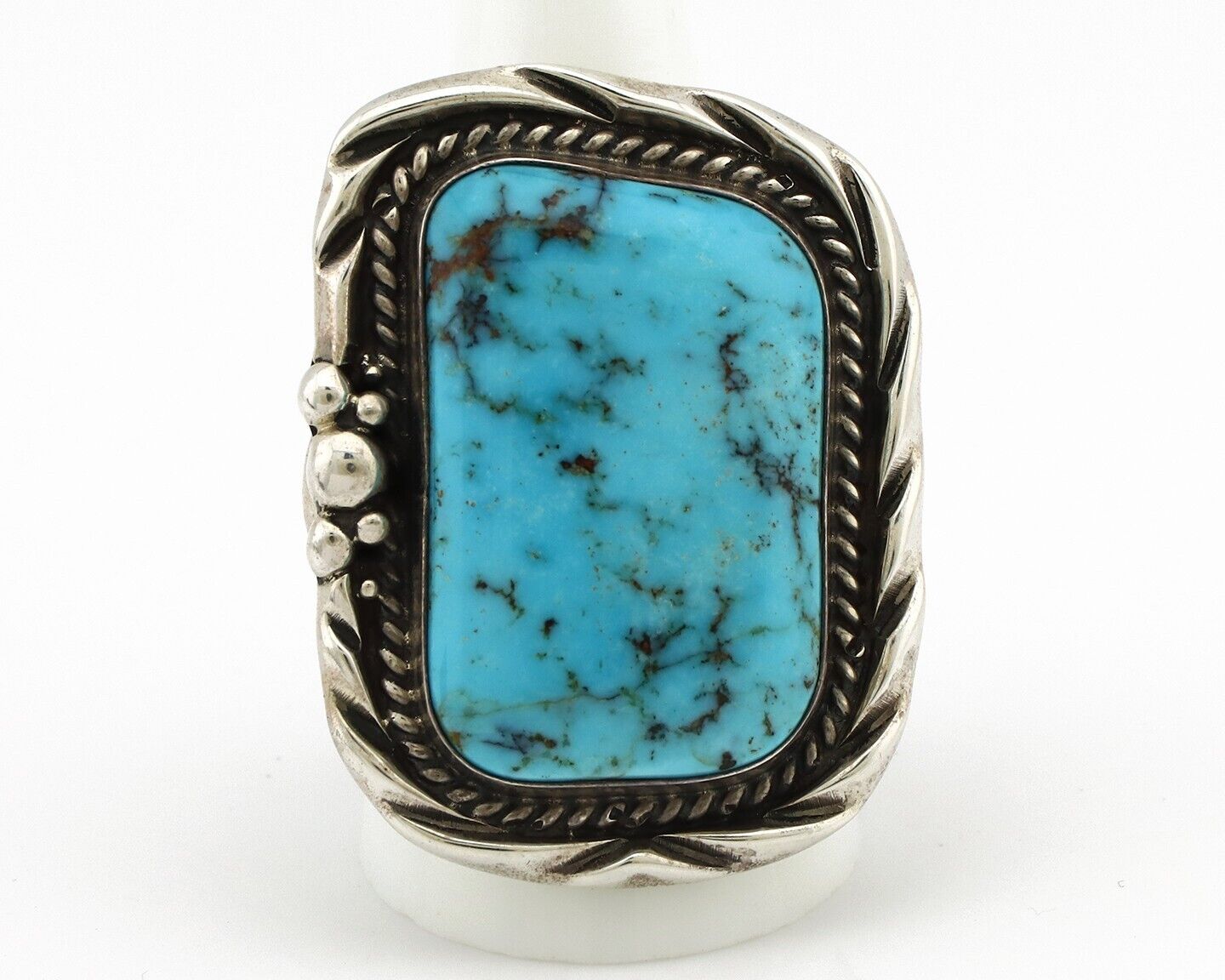 Navajo Ring 925 Silver Natural Blue Turquoise Artist Signed D Zachary C.80s