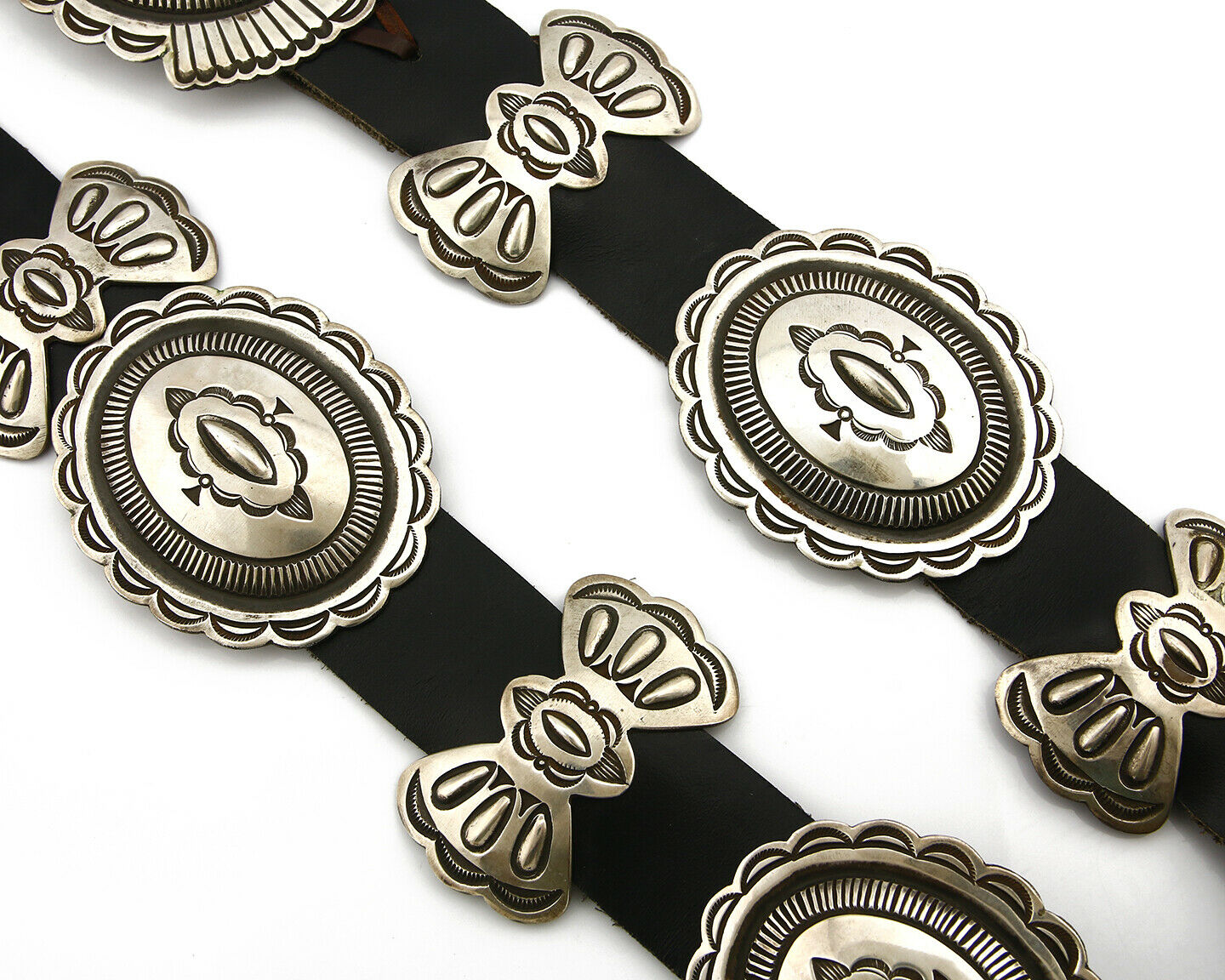 Navajo Concho Belt .925 Silver Hand Stamped Signed Rick Martinez Circa 80's