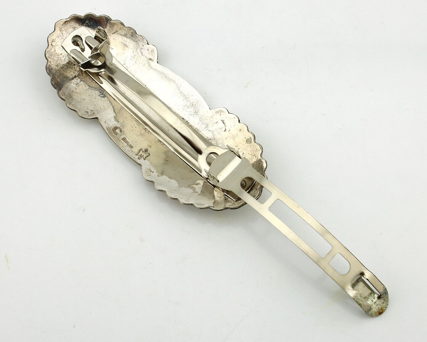 Navajo Hair Clip Barrette .925 Silver Hand Stamped Artist Signed C Montoya C80s