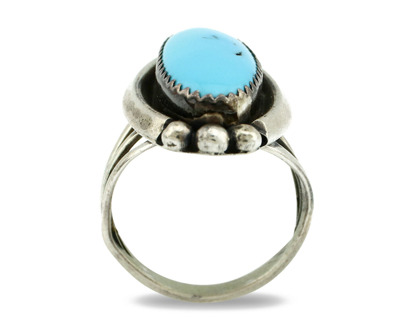 Navajo Ring .925 Silver Natural Blue Turquoise Artist Signed SC C.80's