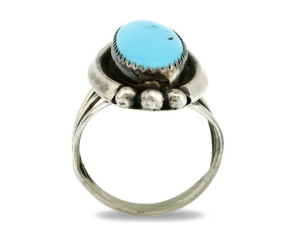 Navajo Ring .925 Silver Natural Blue Turquoise Artist Signed SC C.80's