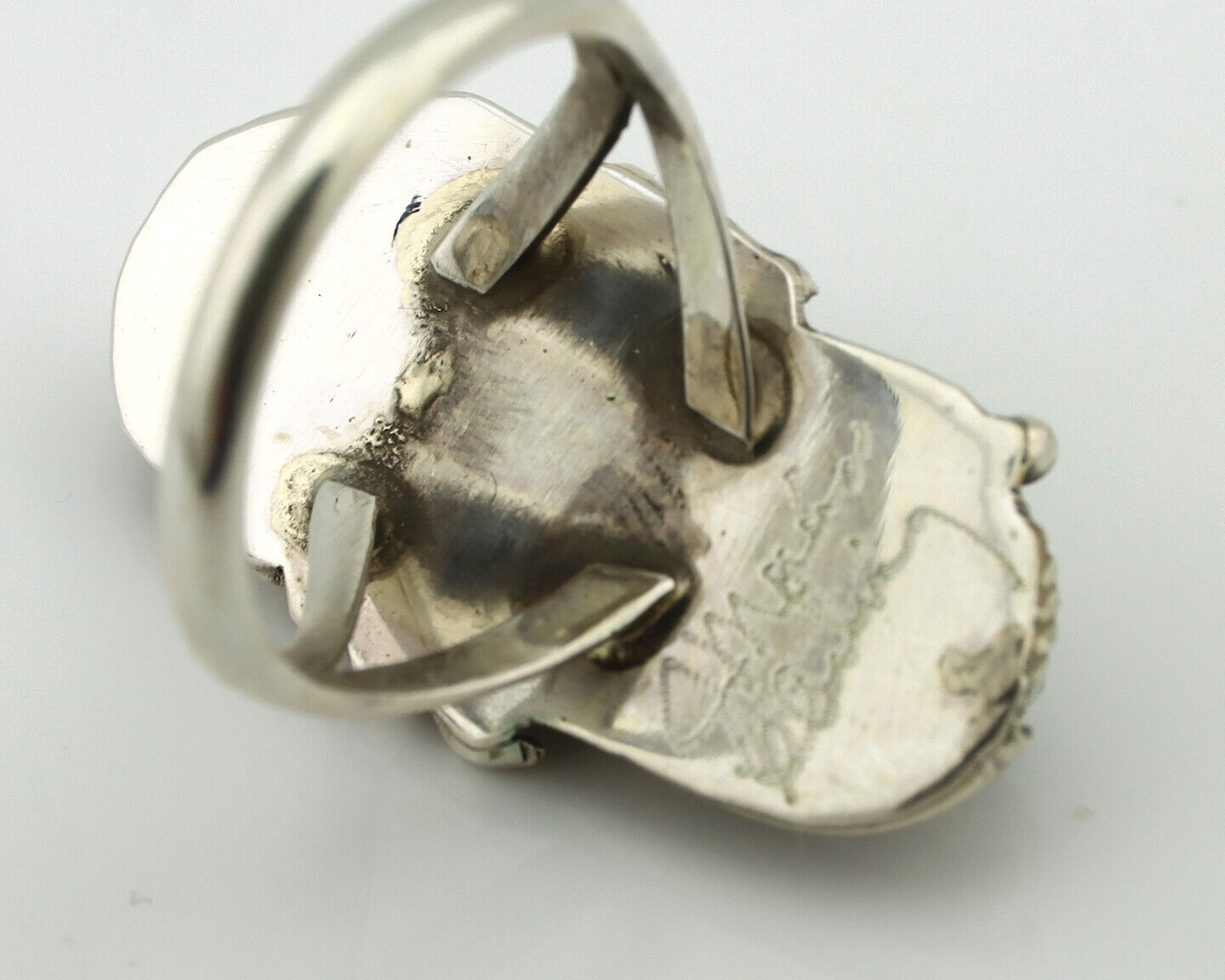 Navajo Ring 925 Silver Natural Green Malachite Signed Justin Morris C.80's