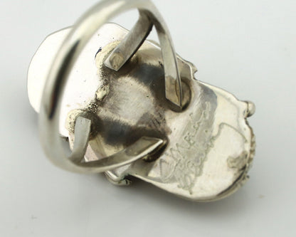 Navajo Ring 925 Silver Natural Green Malachite Signed Justin Morris C.80's