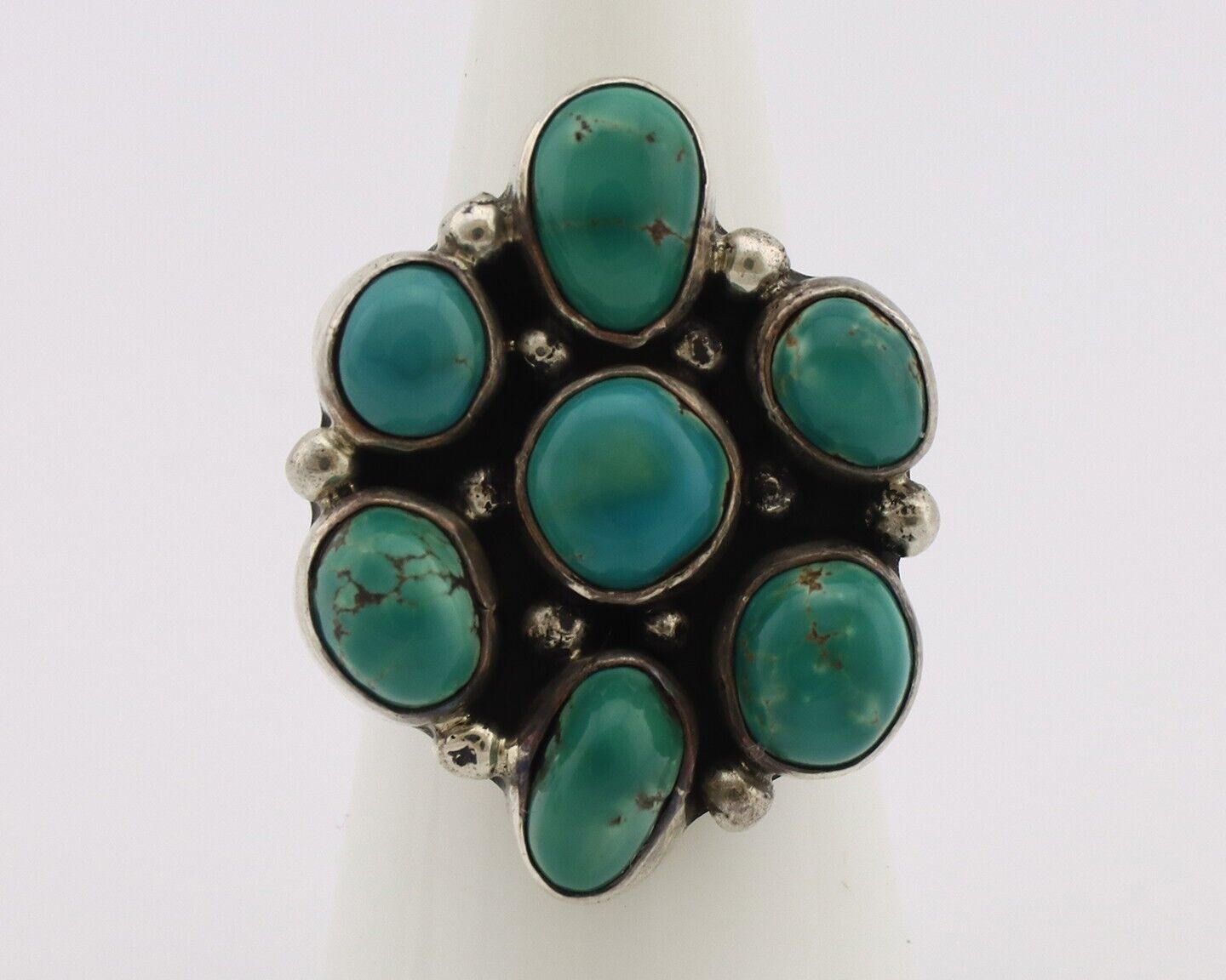 Navajo Ring .925 Silver Natural Blue Turquoise Artist Signed LP C.80's