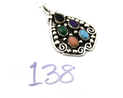 Women's Navajo Necklace .925 Silver Turquoise, Onyx, Sugilite, Malachite, Coral