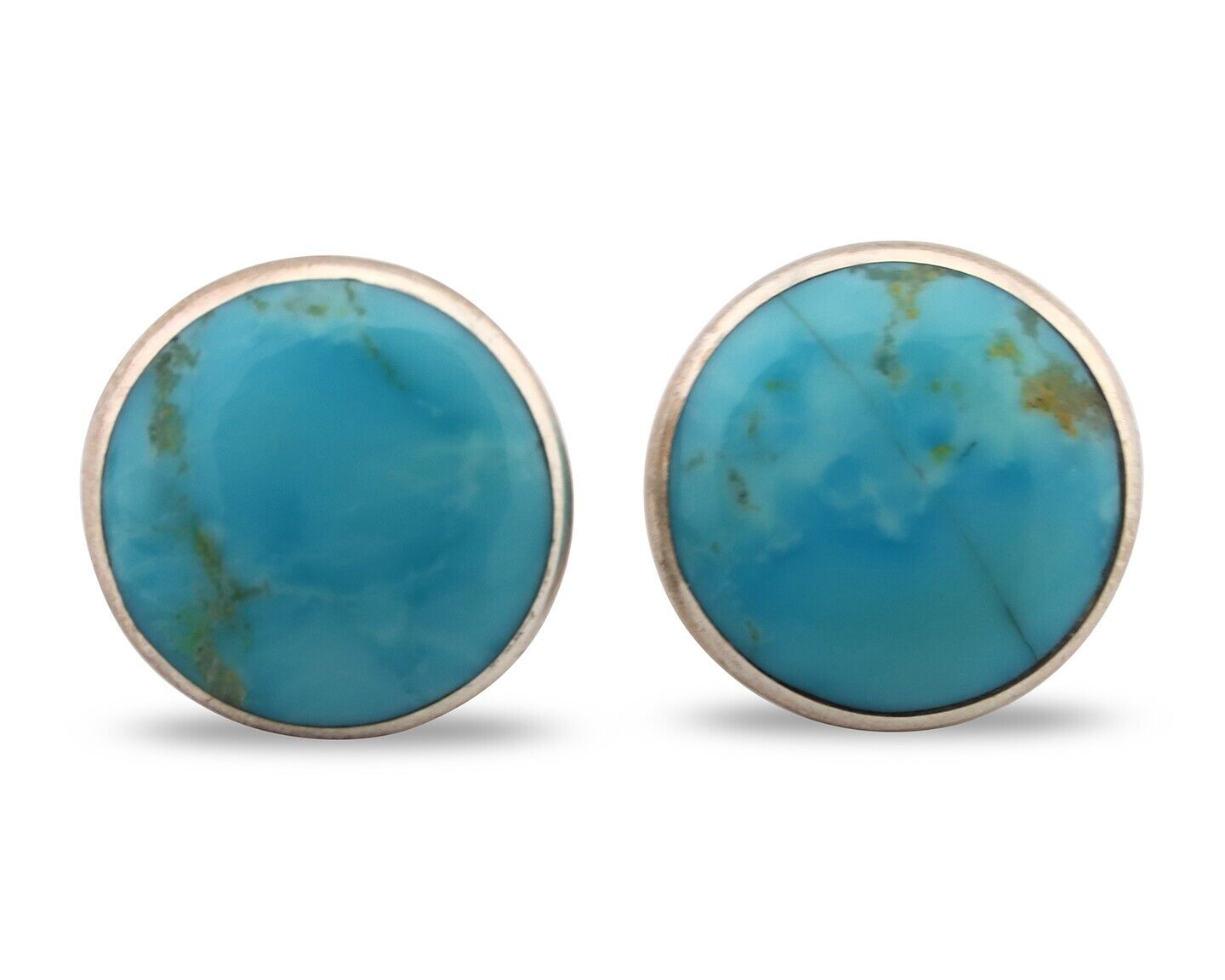 Navajo Earrings 925 Silver Natural Kingman Turquoise Artist Signed JM C.90's