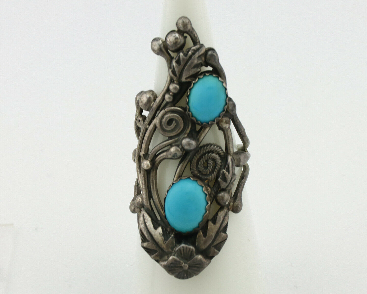 Navajo Ring .925 Silver Sleeping Beauty Turquoise Signed Prairie Fire C.80's