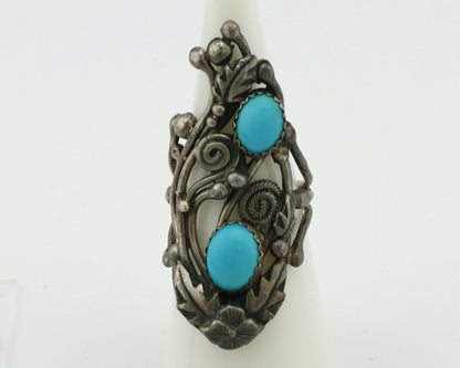 Navajo Ring .925 Silver Sleeping Beauty Turquoise Signed Prairie Fire C.80's
