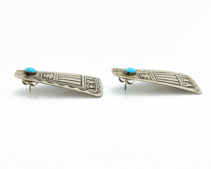 Navajo Turquoise Earrings 925 Silver Handmade Native American Artist C.80's #306
