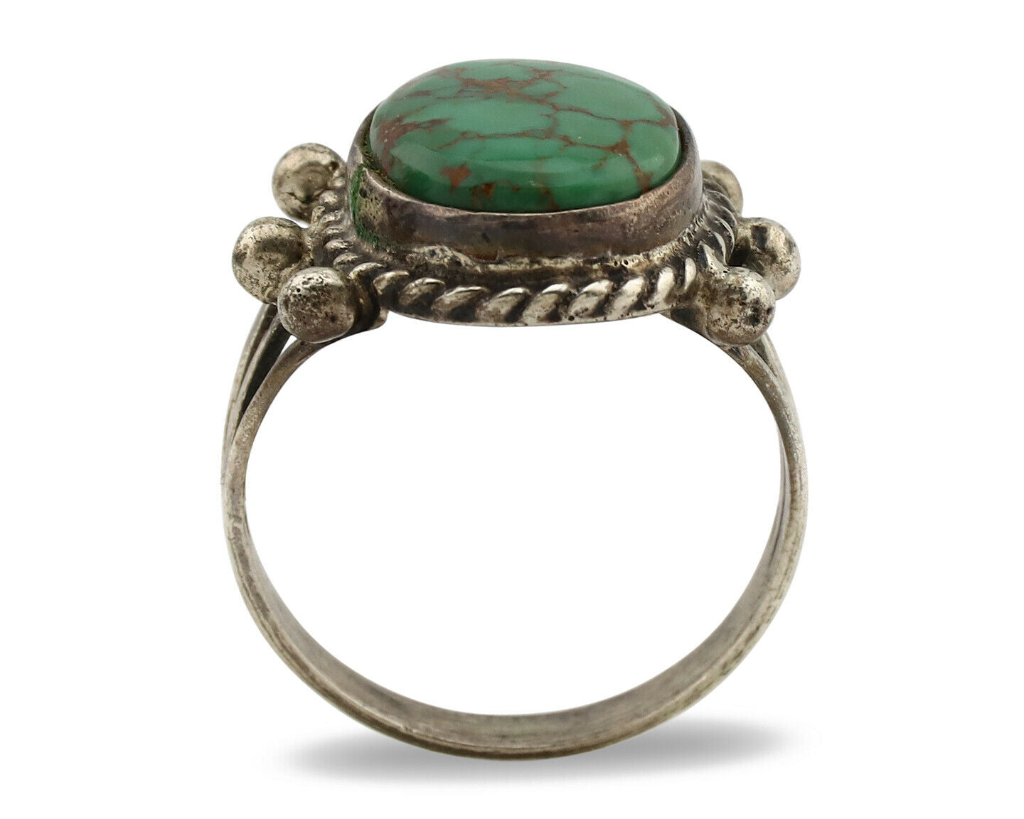 Navajo Ring .925 Silver Natural Green Turquoise Artist Signed R C.80's