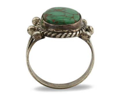 Navajo Ring .925 Silver Natural Green Turquoise Artist Signed R C.80's