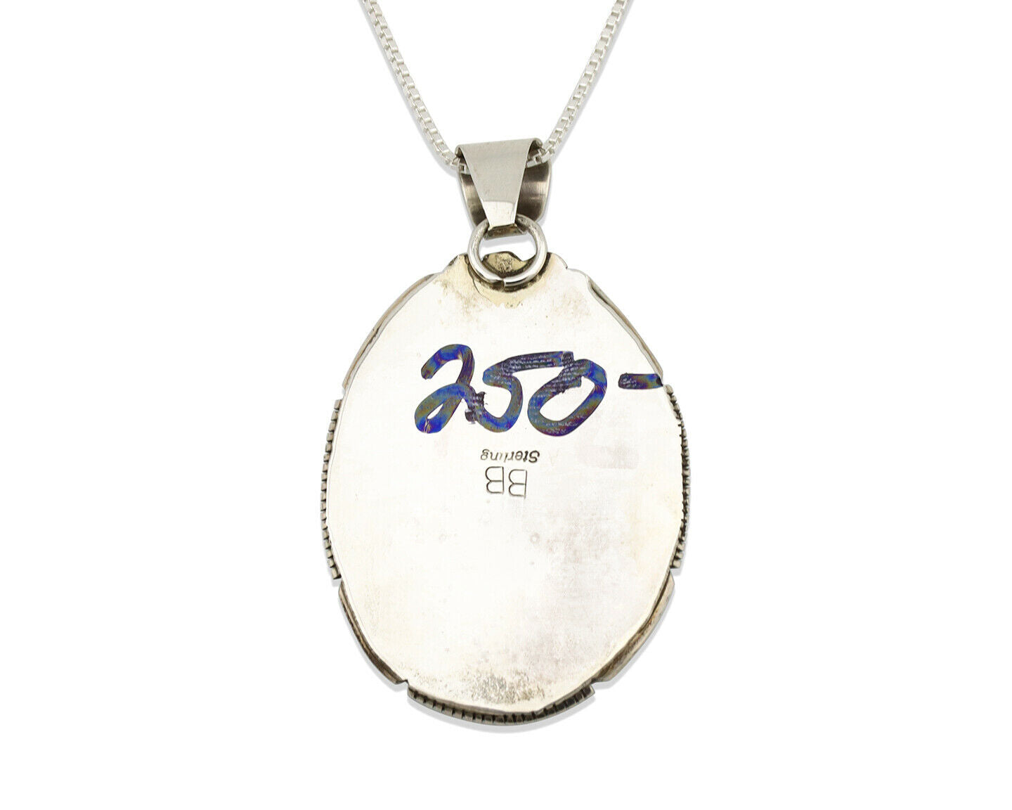 Navajo Necklace .925 Silver Spiderweb Turquoise Signed BB C.80's