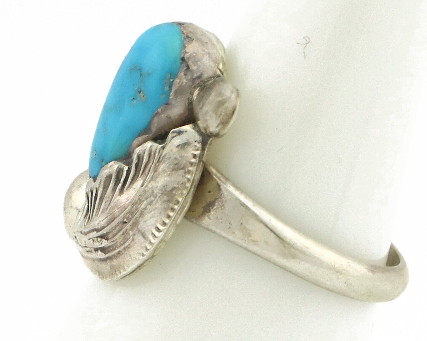 Zuni Ring 925 Silver Natural Mined Blue Turquoise Artist Signed Simplicio C.80's