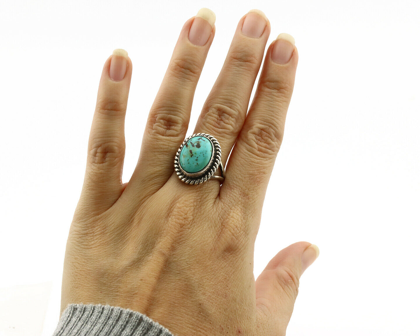 Navajo Ring .925 Silver Kingman Turquoise Native American Artist C.1980's