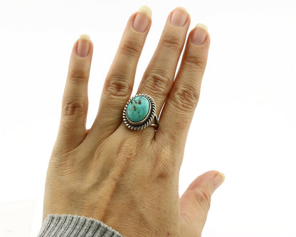Navajo Ring .925 Silver Kingman Turquoise Native American Artist C.1980's