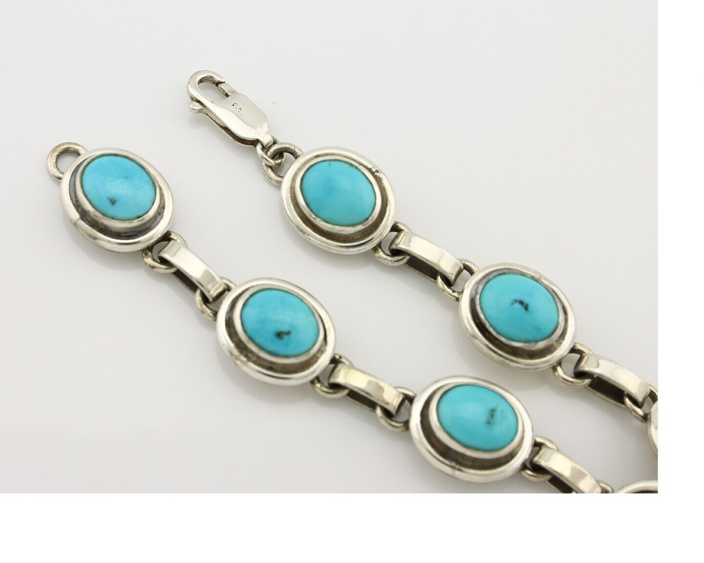 Navajo Link Bracelet .925 Silver Blue Turquoise Native American Artist C.80's