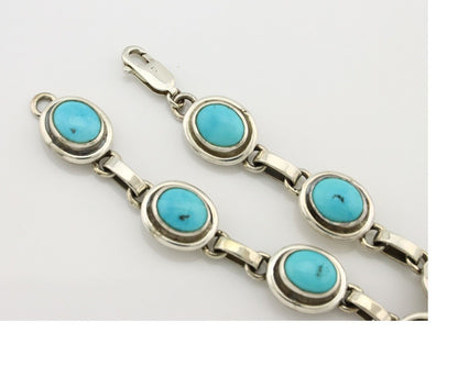 Navajo Link Bracelet .925 Silver Blue Turquoise Native American Artist C.80's