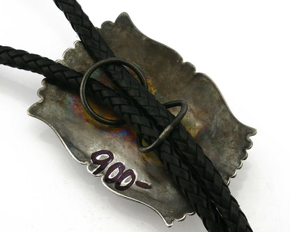 Navajo Turquoise Bolo Tie .925 Silver Spiderweb Turquoise Artist Signed J Billie