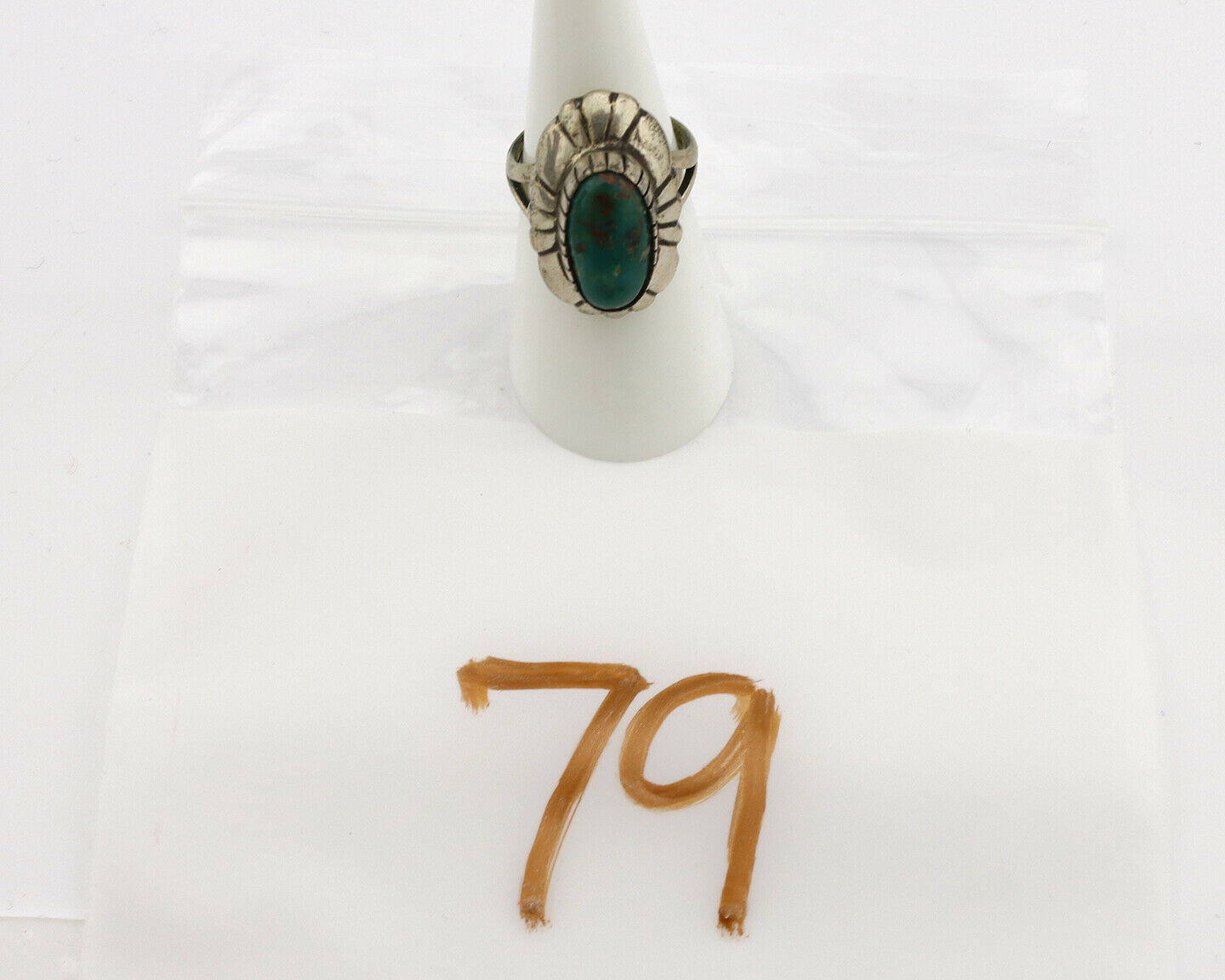 Navajo Ring .925 Silver Natural Whole Turquoise Artist M Montoya C.1980's