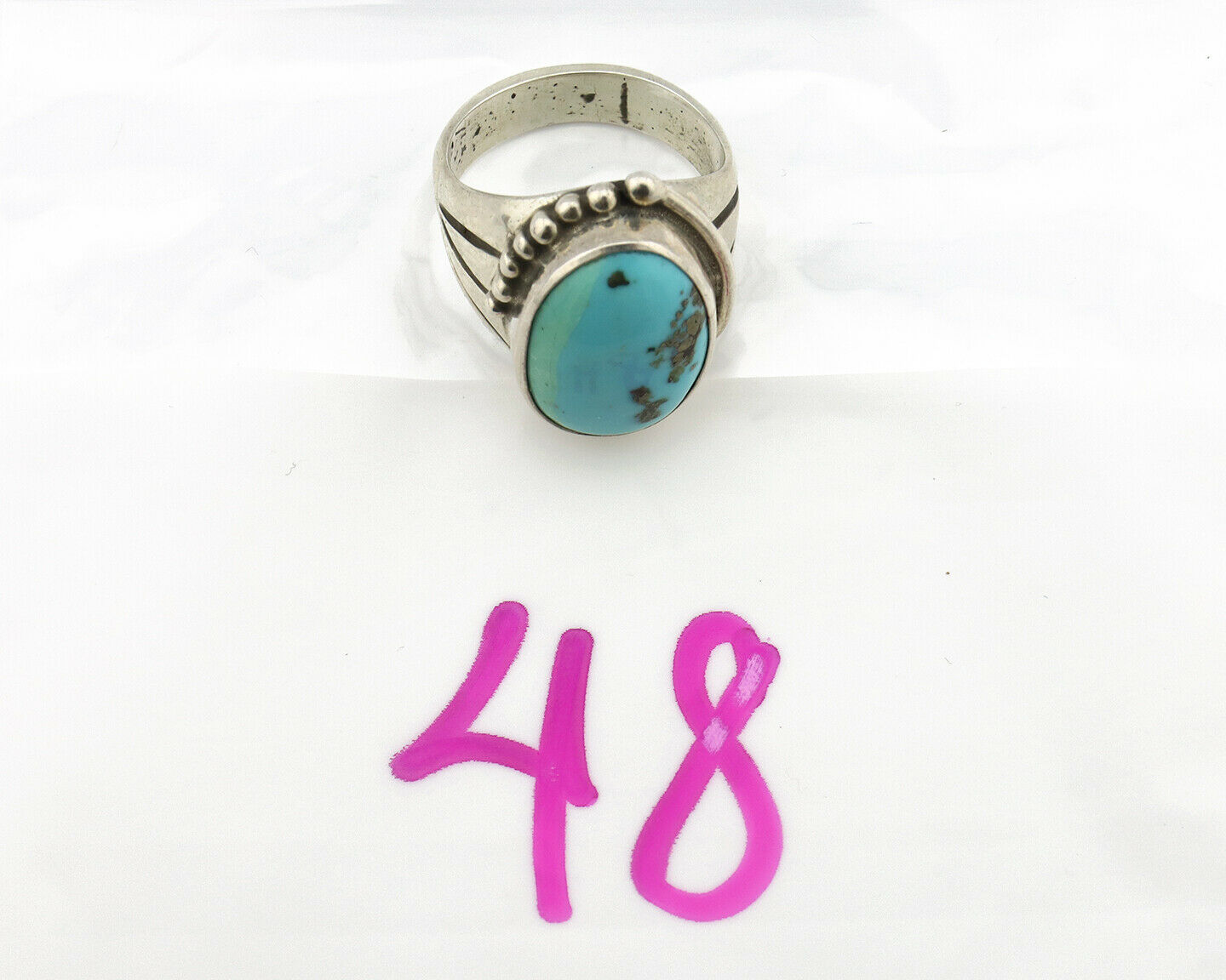 Navajo Ring .925 Silver Morenci Turquoise Native American Artist C.80's