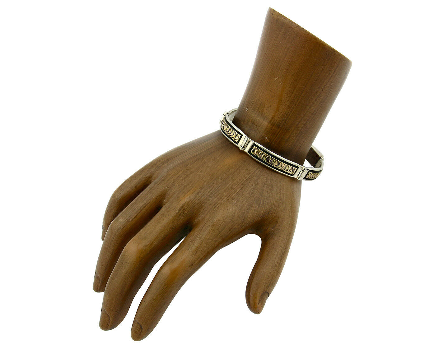 Navajo Bracelet Handmade .925 Silver & 14k SOLID Yellow Gold Signed JK C.85-92