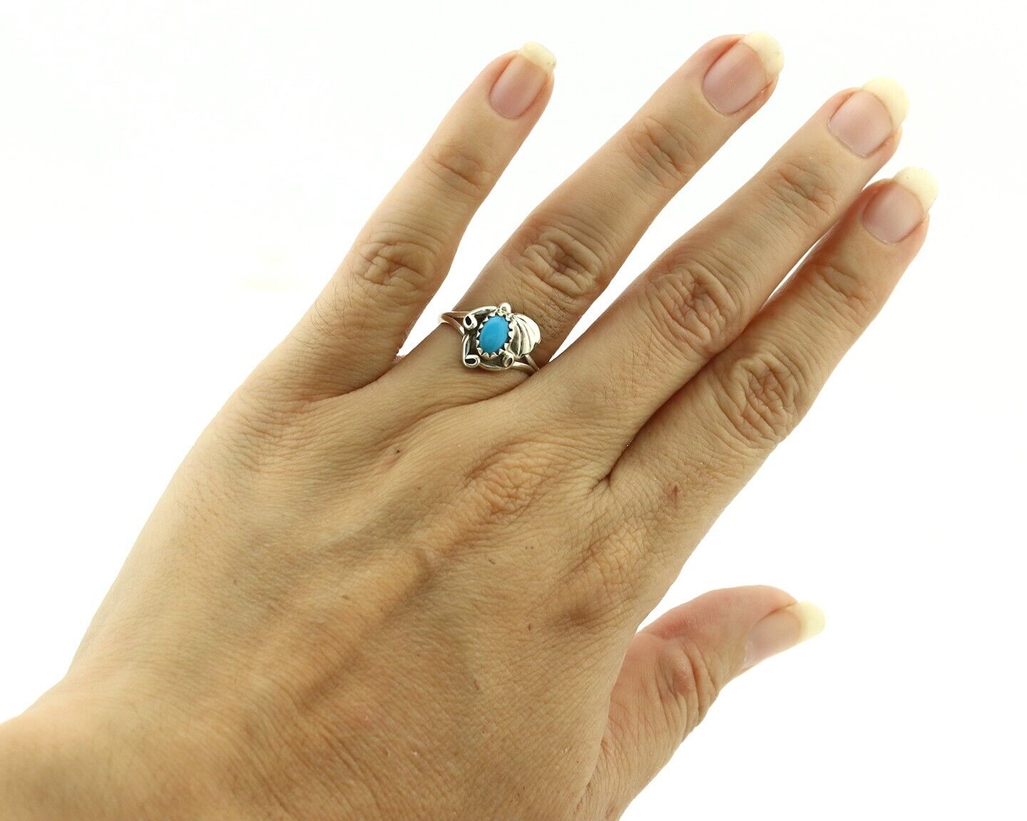 Navajo Ring .925 Silver Natural Blue Turquoise Artist Signed SN C.80's