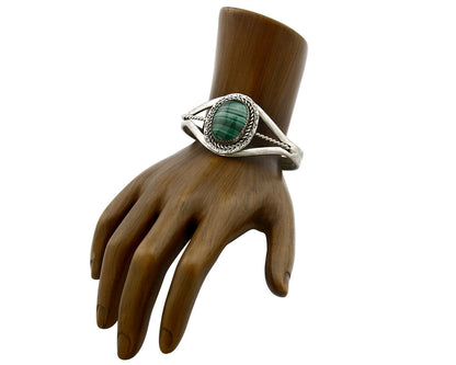 Women's Navajo Malachite Bracelet .925 Silver Native American 80's