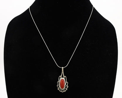 Navajo Necklace 925 Silver Red Medterranean Coral Native Artist C.80's