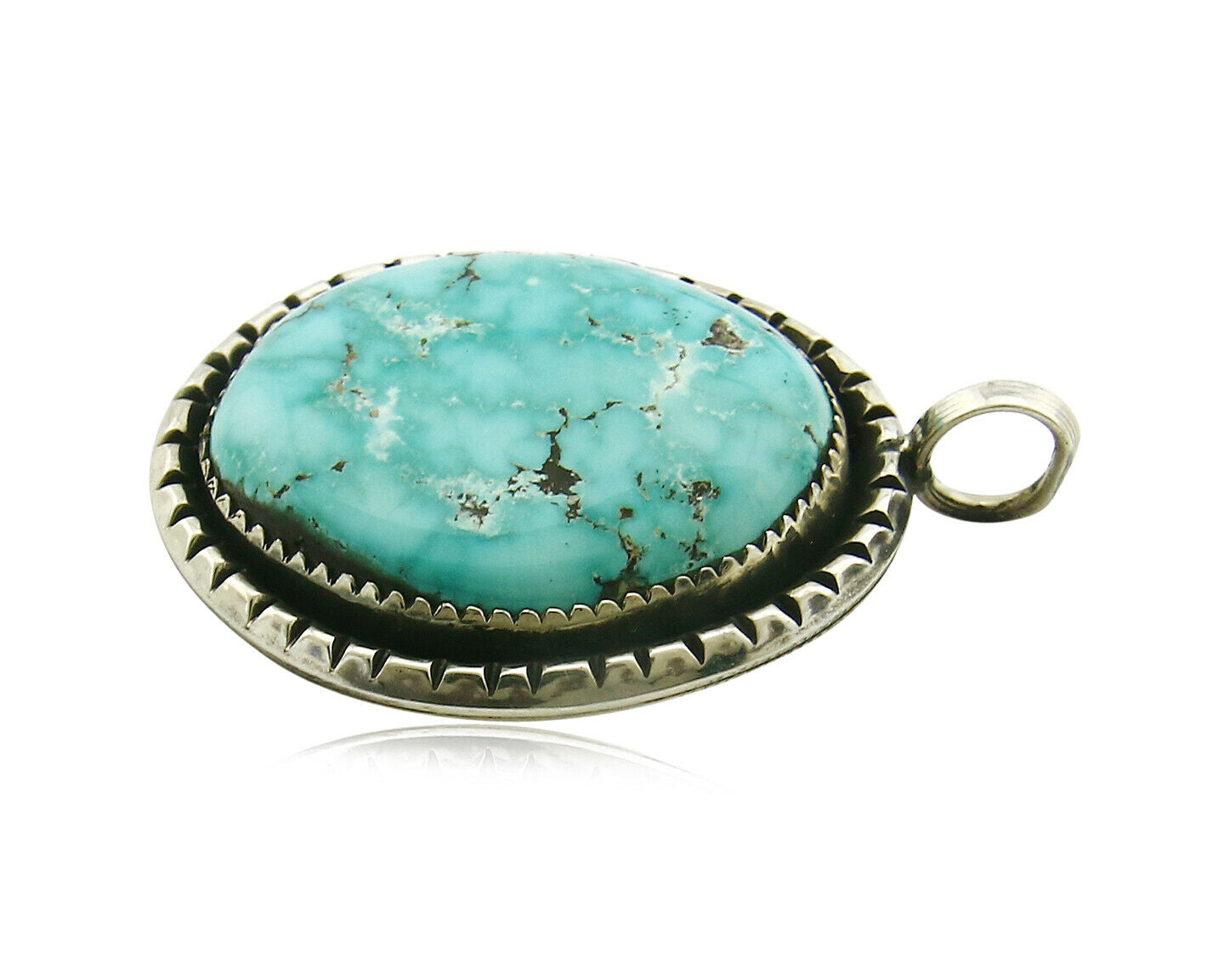 Navajo Pendant .925 Silver Kingman Turquoise Signed Artist Yazzie C.80's