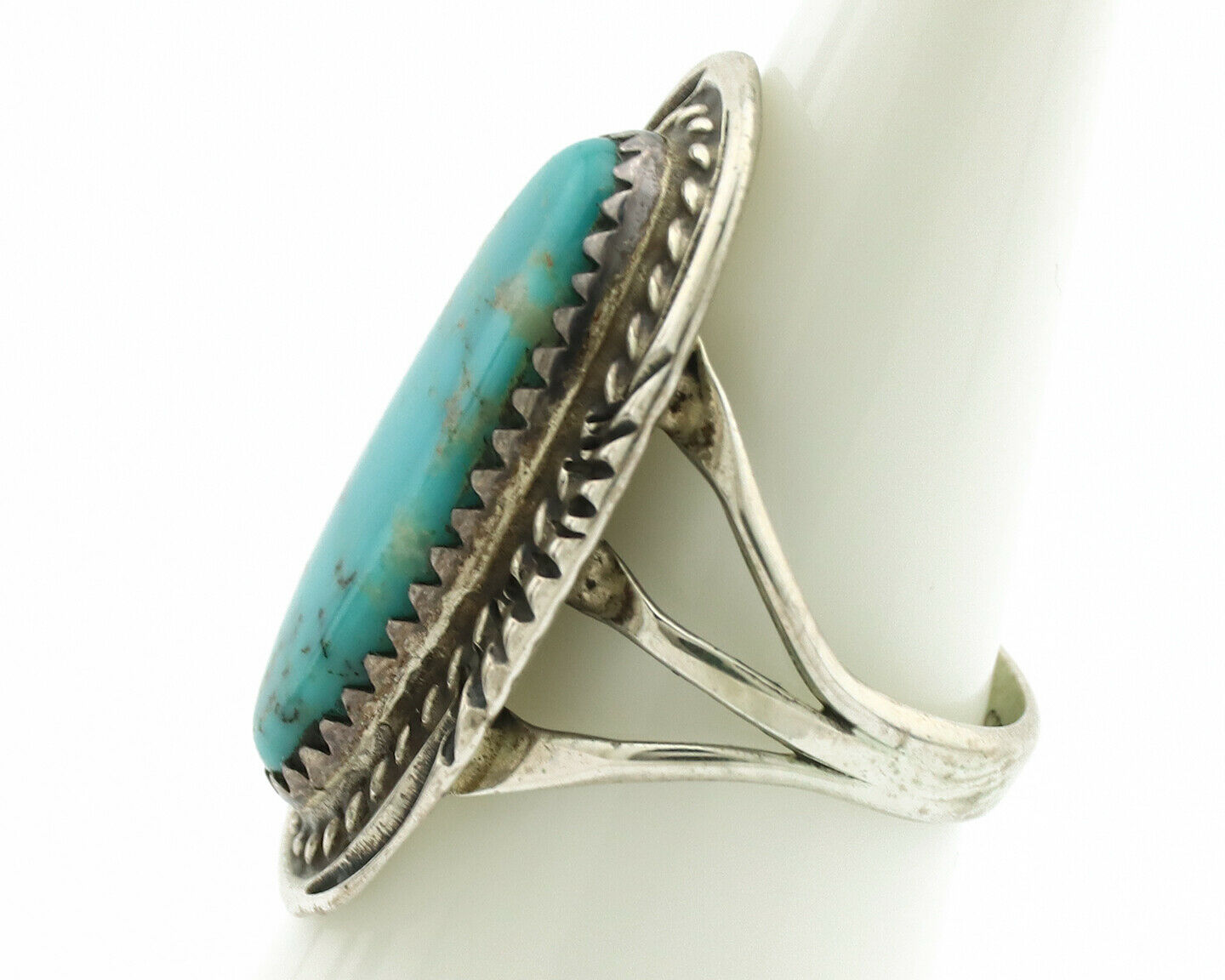 Navajo Ring .925 Silver Natural Blue Turquoise Artist Signed Talhat C.1980's