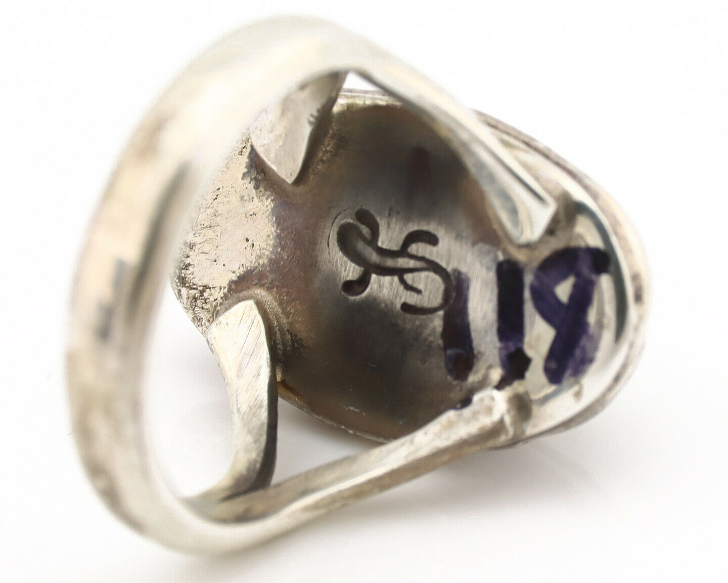 Navajo Ring .925 Silver Kingman Turquoise Artist Signed Gecko C.80's