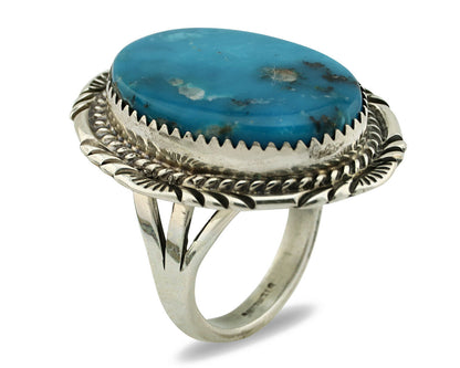 Navajo Ring .925 Silver Blue Gem Turquoise Artist Signed M Begay C.80's