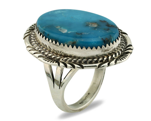 Navajo Ring .925 Silver Blue Gem Turquoise Artist Signed M Begay C.80's