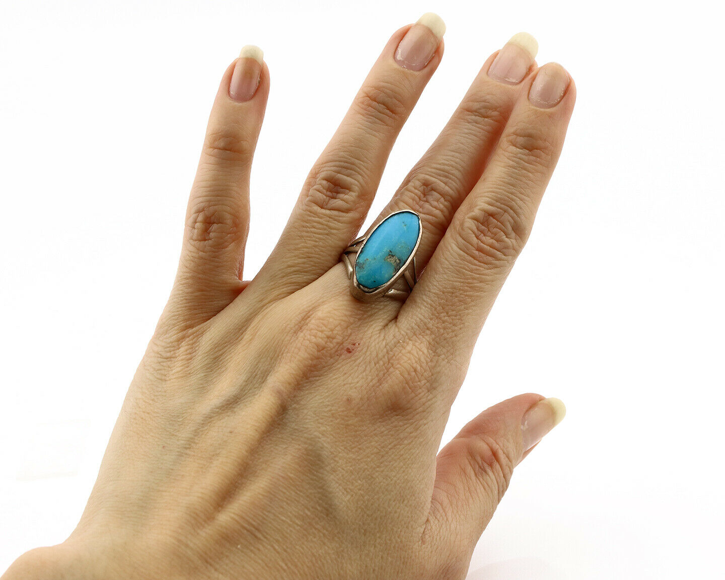 Navajo Ring .925 Silver Arizona Turquoise Native American Artist C80s