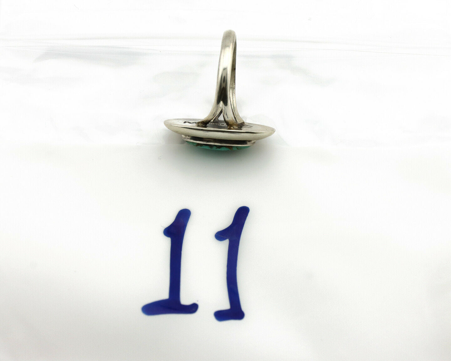 Navajo Shadow Box Ring .925 Silver Kingman Turquoise Signed M Montoya C80s