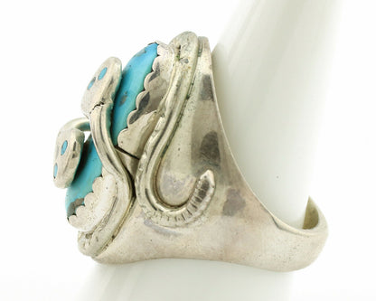 Zuni Ring .925 Silver Blue Turquoise Artist Signed Effie Calavaza C.1980's