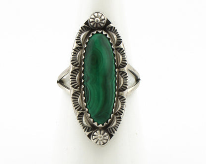 Navajo Ring 925 Silver Natural Malachite Artist Native American Signed H C.80's