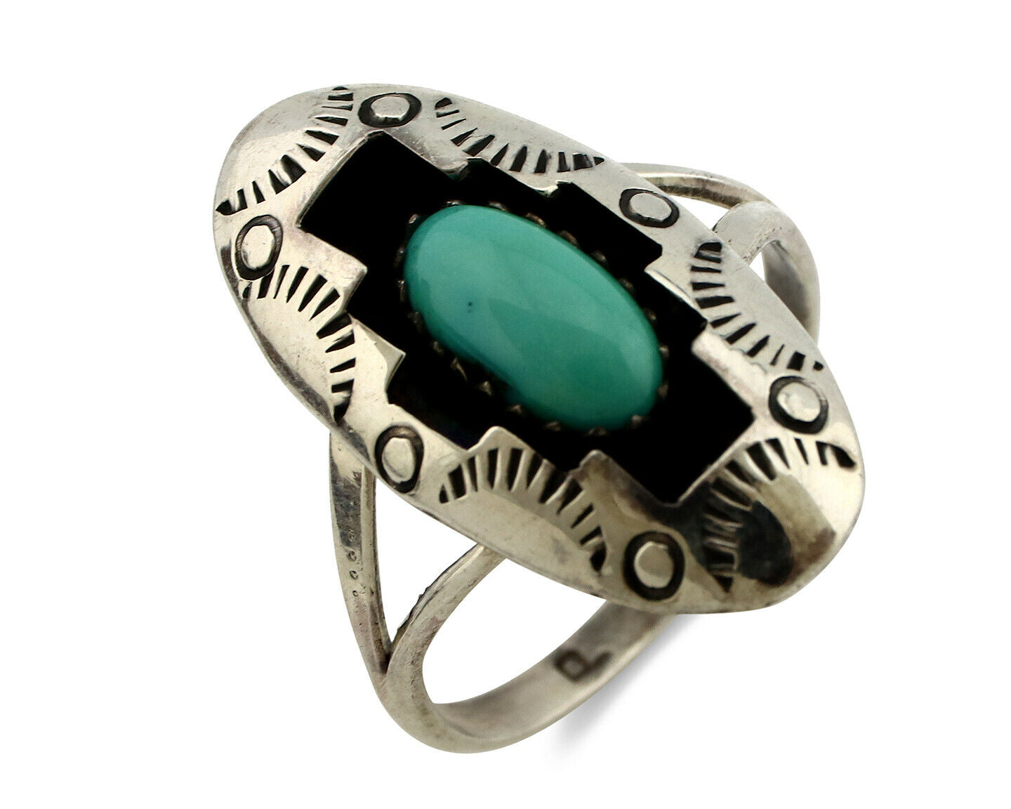 Navajo Ring .925 Silver Sleeping Beauty Turquoise Artist Signed P C80s