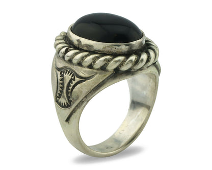 Navajo Ring .925 Silver Onyx Artist Signed Apache Manufacturing C.80's