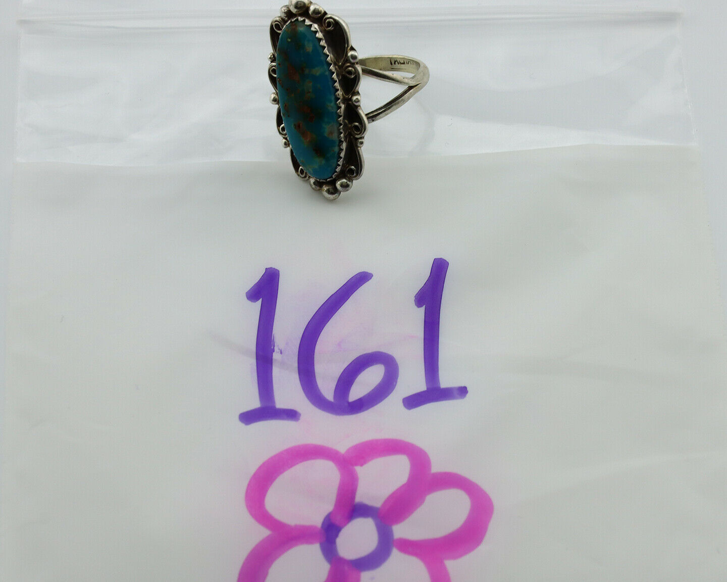 Navajo Ring .925 Silver Blue Nevada Turquoise Signed TALHAT C.80's