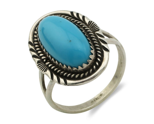 Navajo Ring .925 Silver Turquoise Mountain Signed AB C.80's