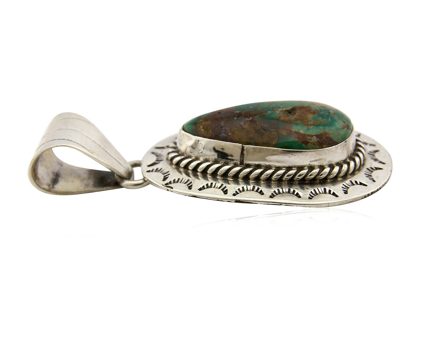 Navajo Pendant .925 Silver Royston Turquoise Signed Artist BC C.80's