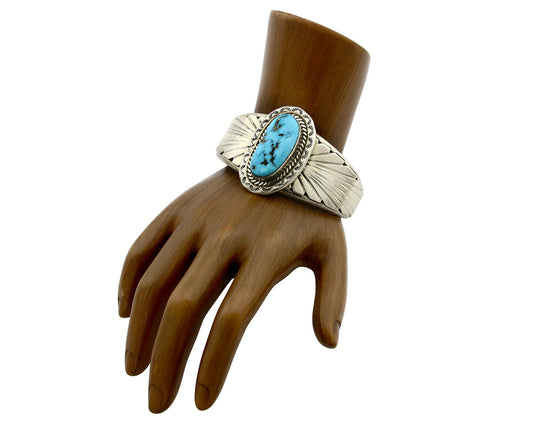 Navajo Bracelet .925 Silver Sleeping Beauty Turquoise Artist DZ C.80's